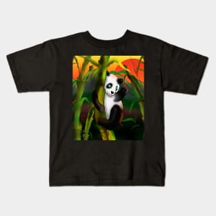 Adorably cute panda at sunset in a bamboo forest Kids T-Shirt